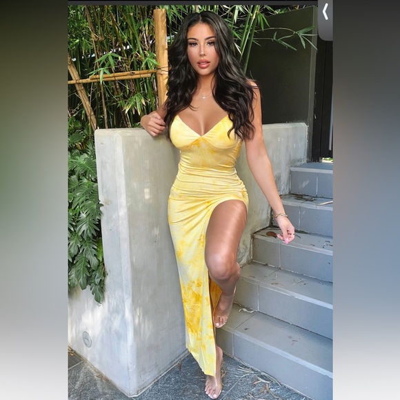 FashionNova Dying For Your Love Tie Dye Maxi Dress - Yellow/combo - Picture 3 of 10